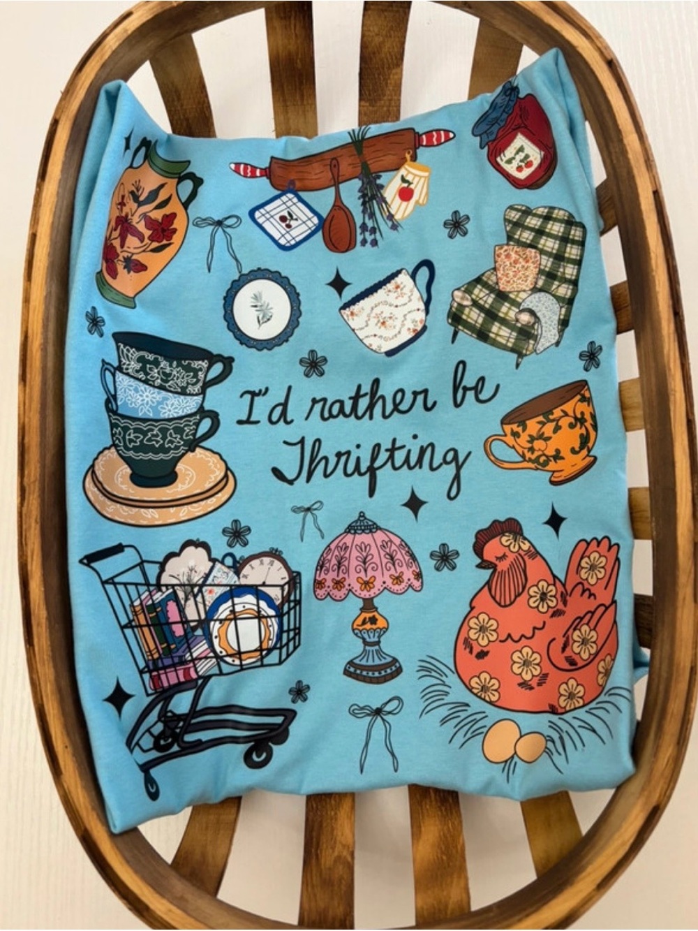 Gildan Light Blue 'I'd Rather Be Thrifting' Graphic Tee
